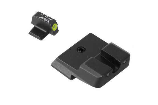 Trijicon HD XR S&W night sights feature a blacked out rear sight with wide U-notch and hi-vis yellow front sight with tritium inserts.